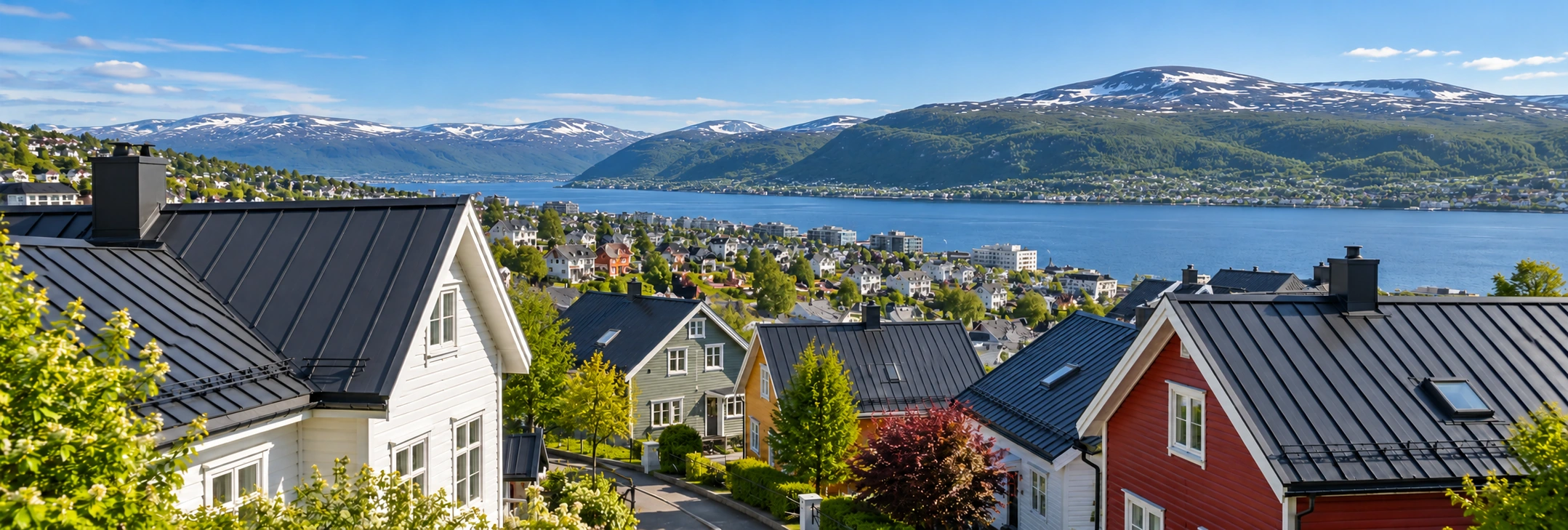 Illustrert taklandskap og bebyggelse i Tromsø
